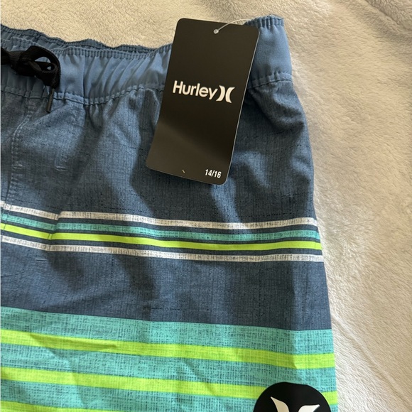 New With Tags Boys Large 14/16 Lined Swim trunks  Black Green Blue Yellow Surfer - Picture 2 of 4